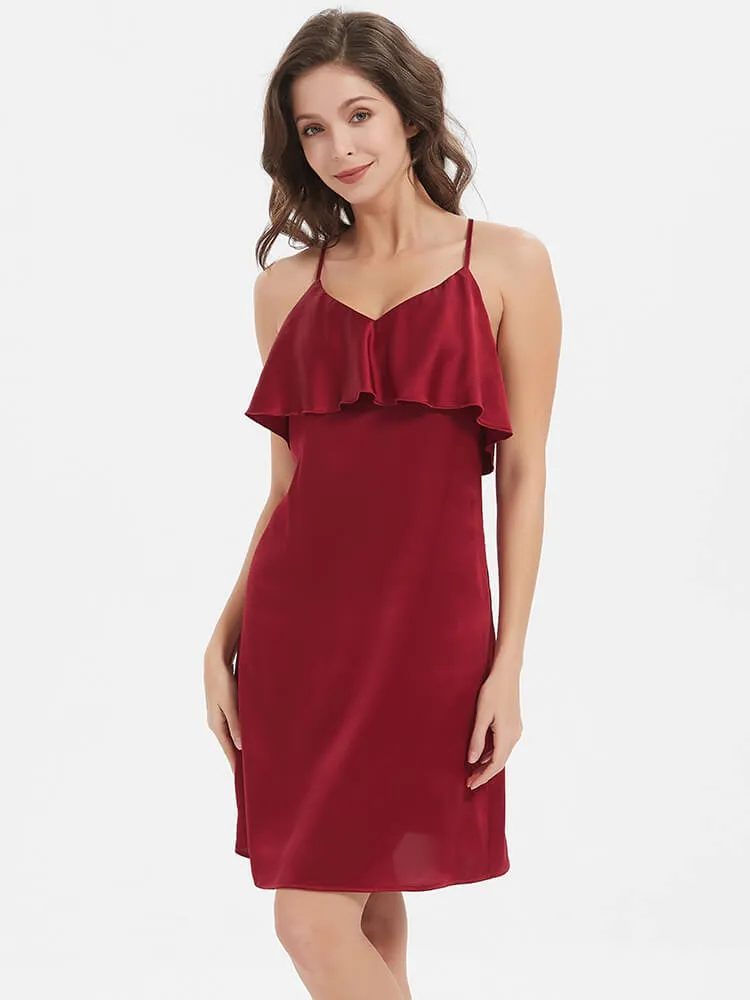 22 Momme Blackless Ruffled Silk Slip Nightgown
