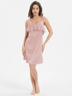 22 Momme Blackless Ruffled Silk Slip Nightgown