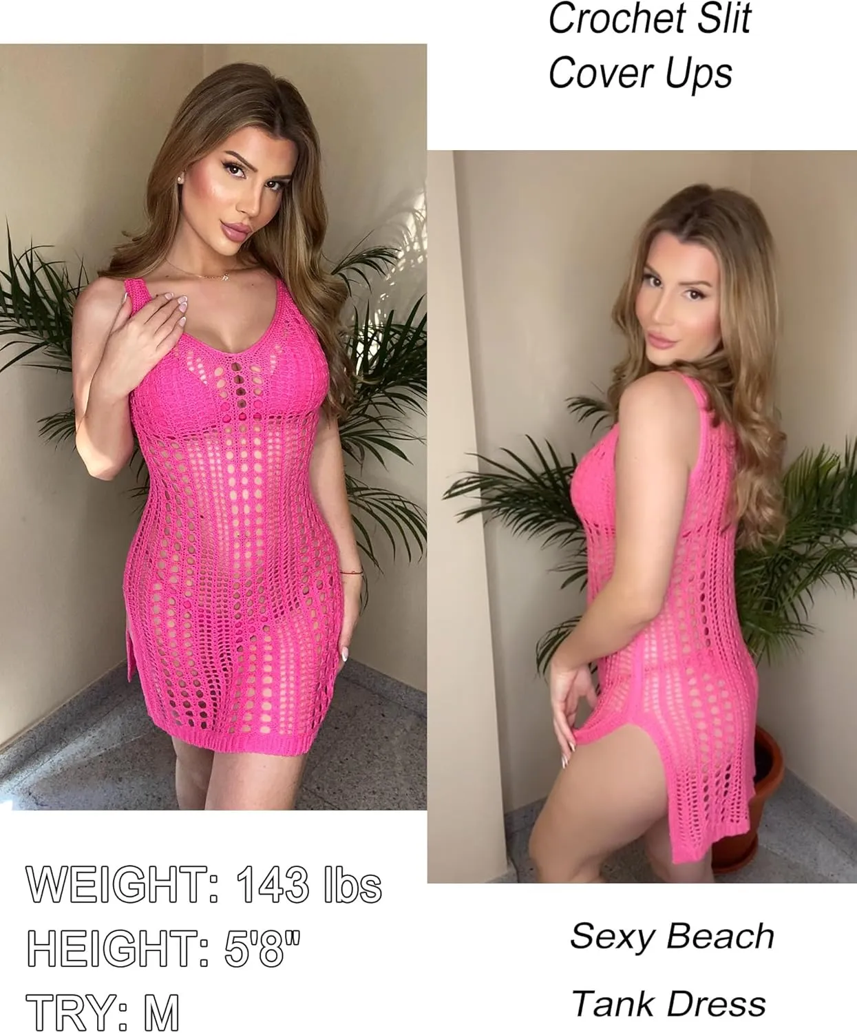 AI'MAGE Womens Crochet Swimsuit Cover Ups Beach Hollow Out Tank Coverup Dress Slit Bikini Bathing Suit Cover Up S-XXL
