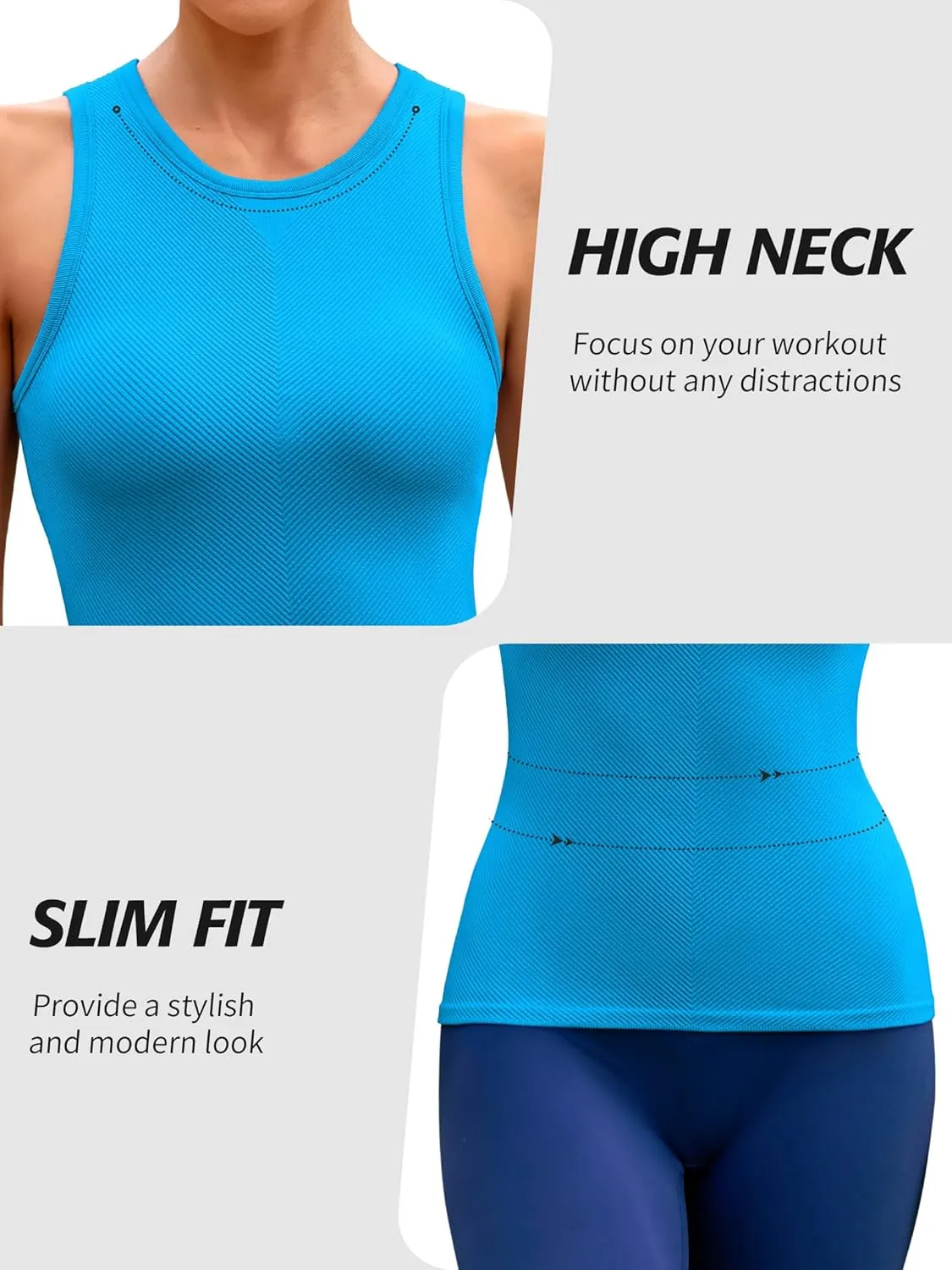 ATTRACO Workout Tank Tops for Women Seamless Full Length Gym Tops Athletic Yoga Top Built in Bra