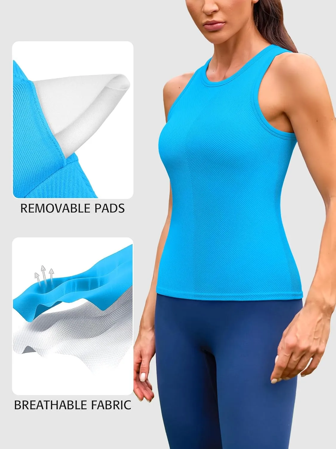 ATTRACO Workout Tank Tops for Women Seamless Full Length Gym Tops Athletic Yoga Top Built in Bra