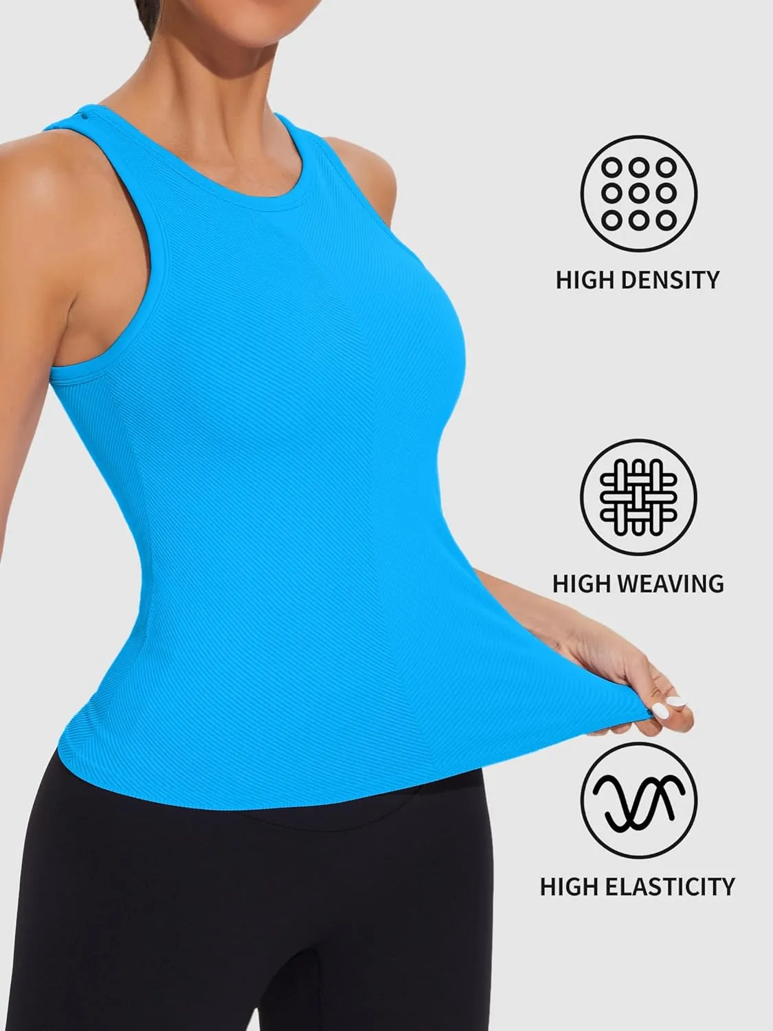 ATTRACO Workout Tank Tops for Women Seamless Full Length Gym Tops Athletic Yoga Top Built in Bra