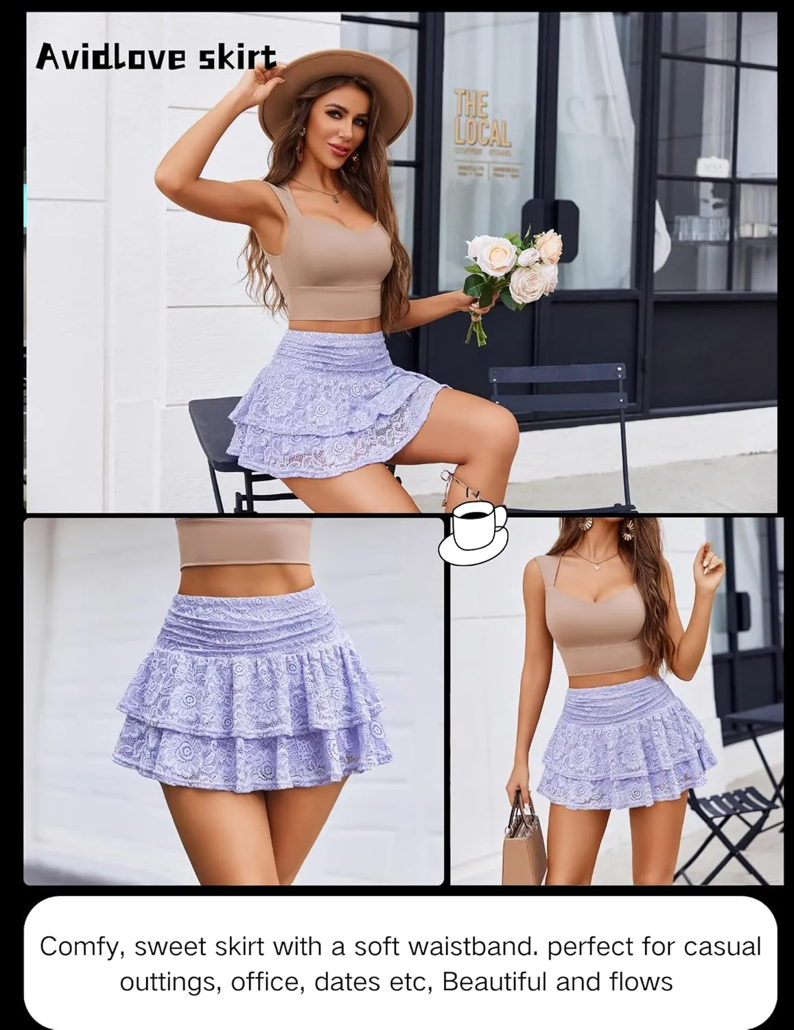 Avidlove Women's Pleated Mini Skirt Lace High Waisted Ruffles Lingerie Short Skirts
