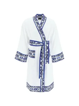 Blu Mediterraneo Floral Trim Bathrobe