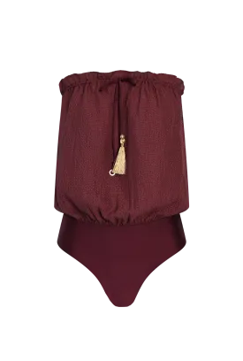 Bordeaux Bandeau Silk Swimsuit