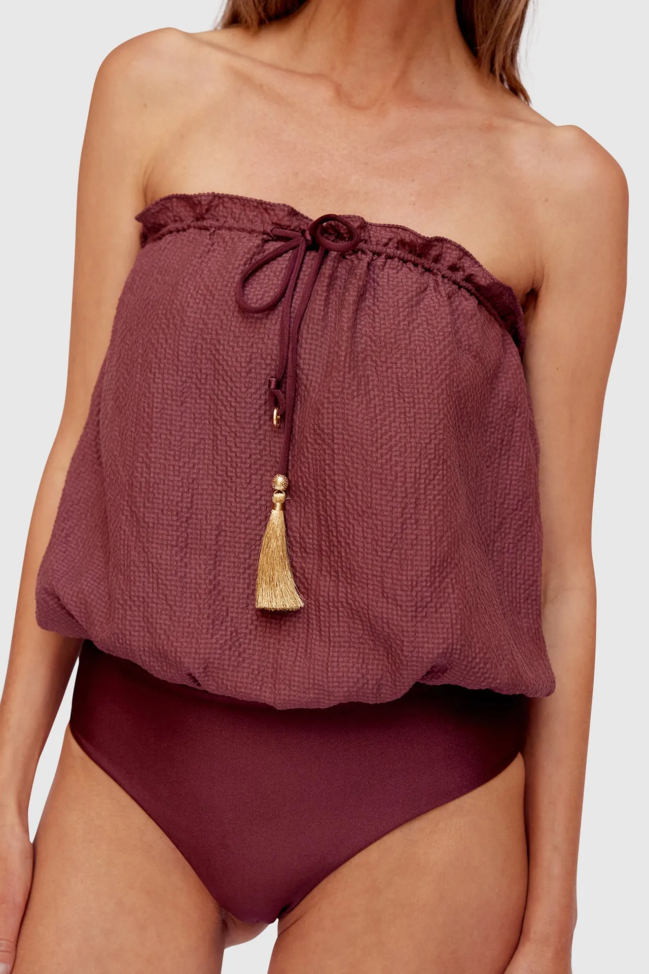 Bordeaux Bandeau Silk Swimsuit