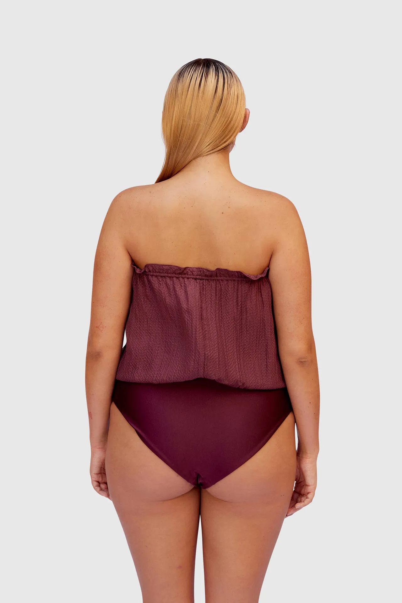 Bordeaux Bandeau Silk Swimsuit