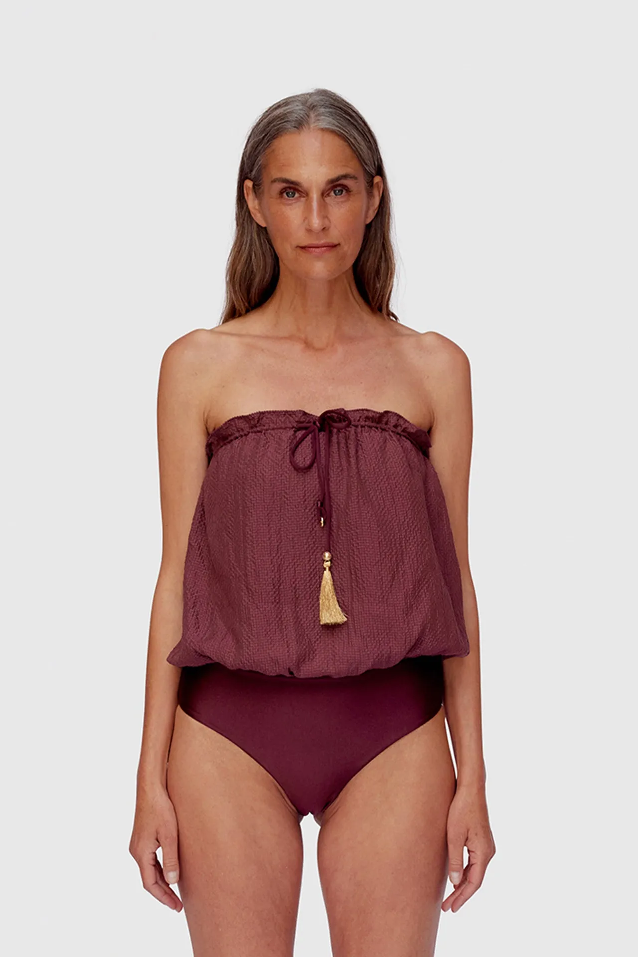 Bordeaux Bandeau Silk Swimsuit