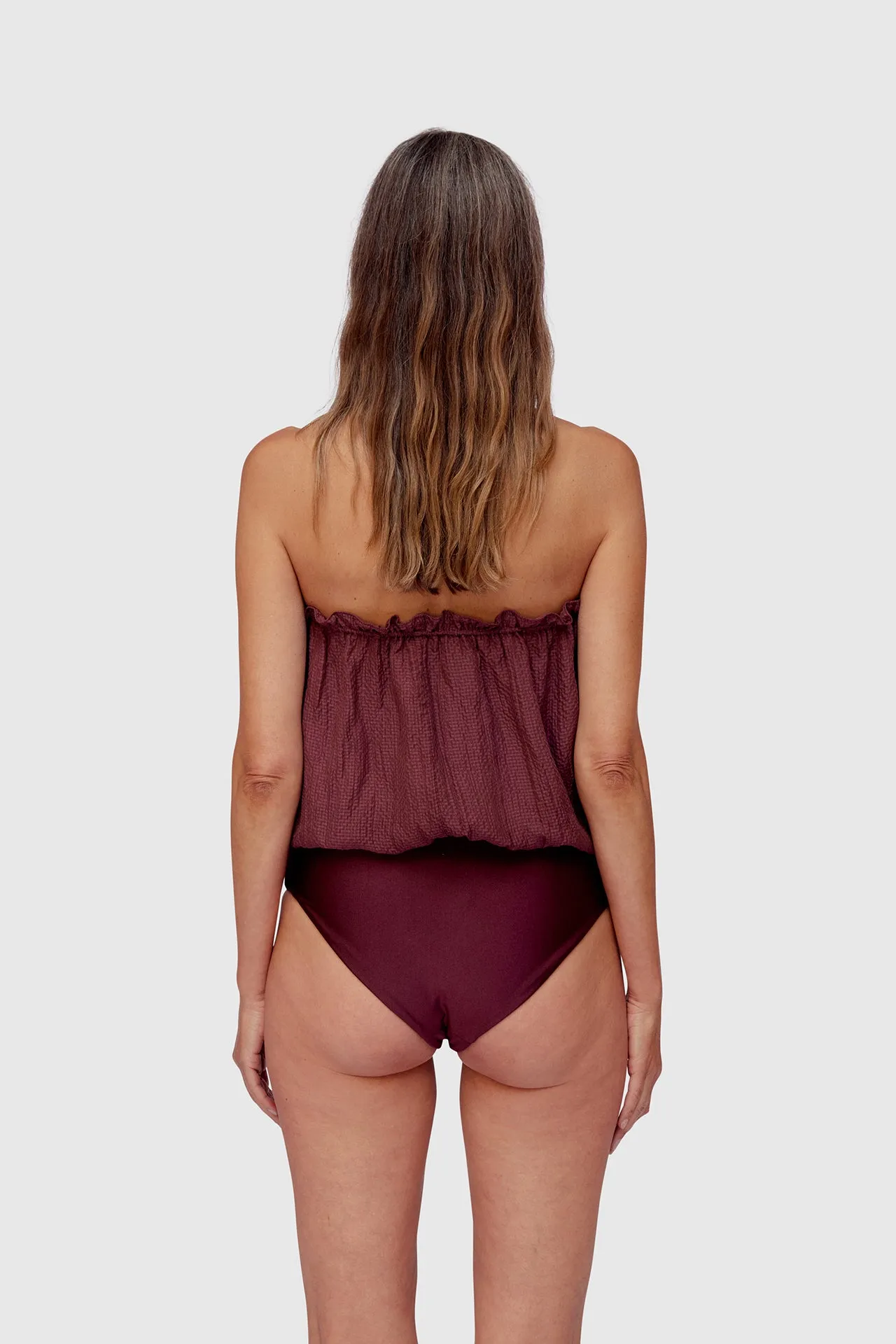 Bordeaux Bandeau Silk Swimsuit
