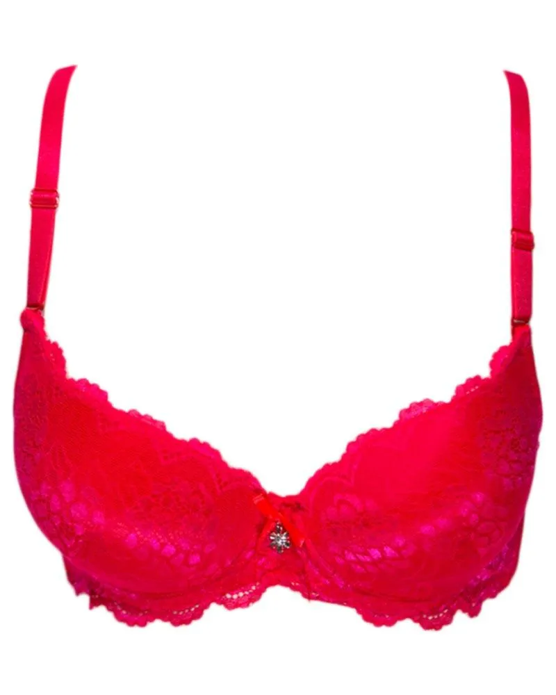 Bridal Lace Bra - Double Padded Underwire Bra - Hot Pink - 2899