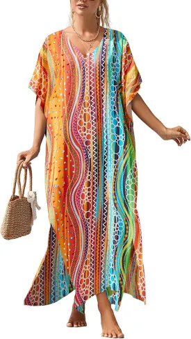 Bsubseach Kaftan Dresses for Women Petite Plus Size Caftan Swim Cover Up for Women Maxi Beach Dress