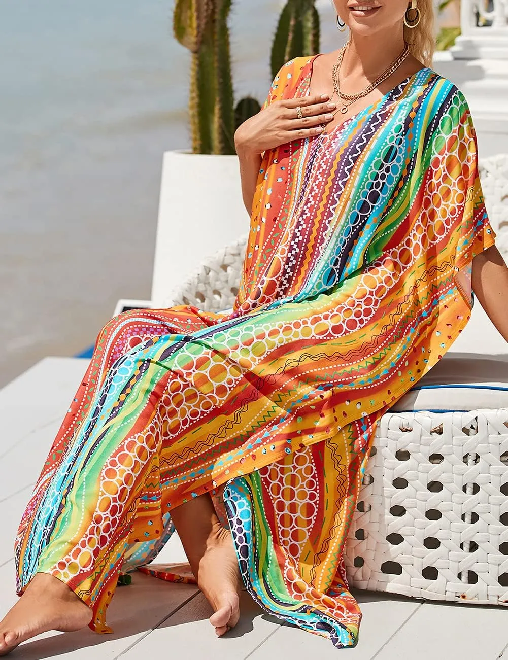 Bsubseach Kaftan Dresses for Women Petite Plus Size Caftan Swim Cover Up for Women Maxi Beach Dress