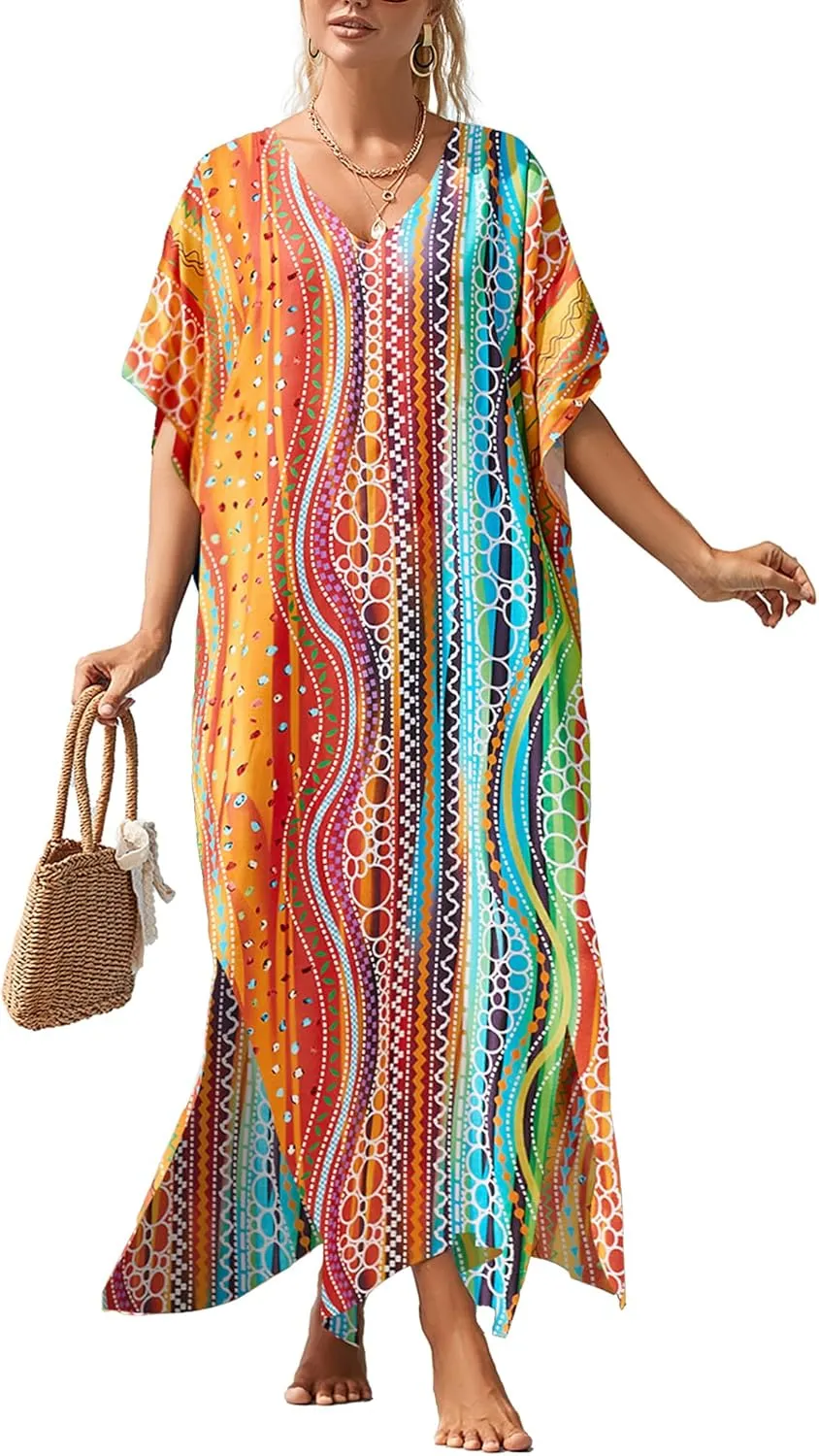 Bsubseach Kaftan Dresses for Women Petite Plus Size Caftan Swim Cover Up for Women Maxi Beach Dress