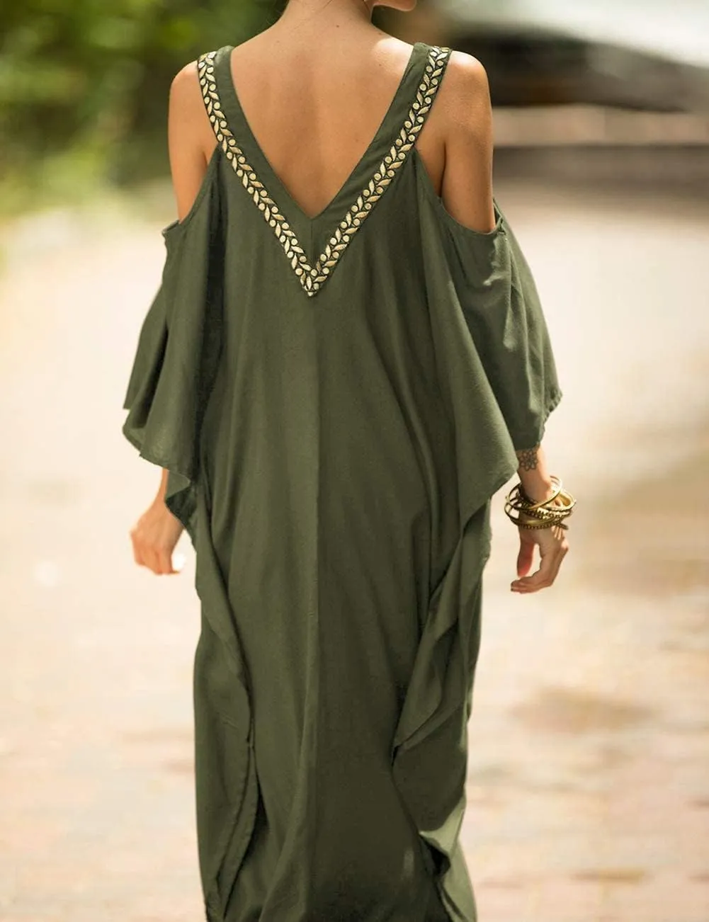 Bsubseach Turkish Cold Shoulder Kaftan Dresses Swimsuit Cover Up Maxi Dress Beach Cover Ups