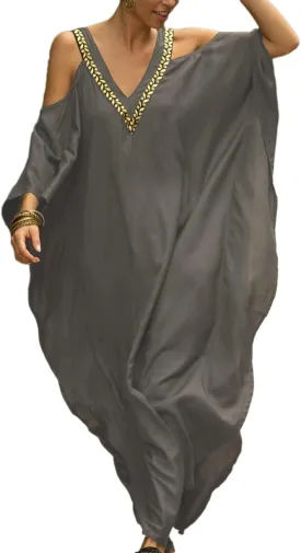 Bsubseach Turkish Cold Shoulder Kaftan Dresses Swimsuit Cover Up Maxi Dress Beach Cover Ups