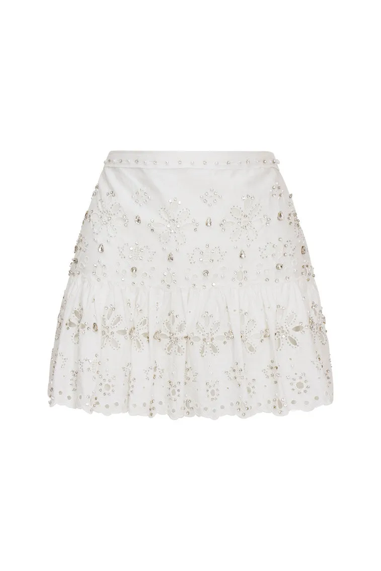 Cova Rhinstone Cotton Mini Skirt