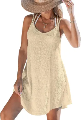 CUPSHE Women Bathing Suit Cover Up Spaghetti Straps Swim Beach Dresses Hollow Out Swimsuit Coverup 2025