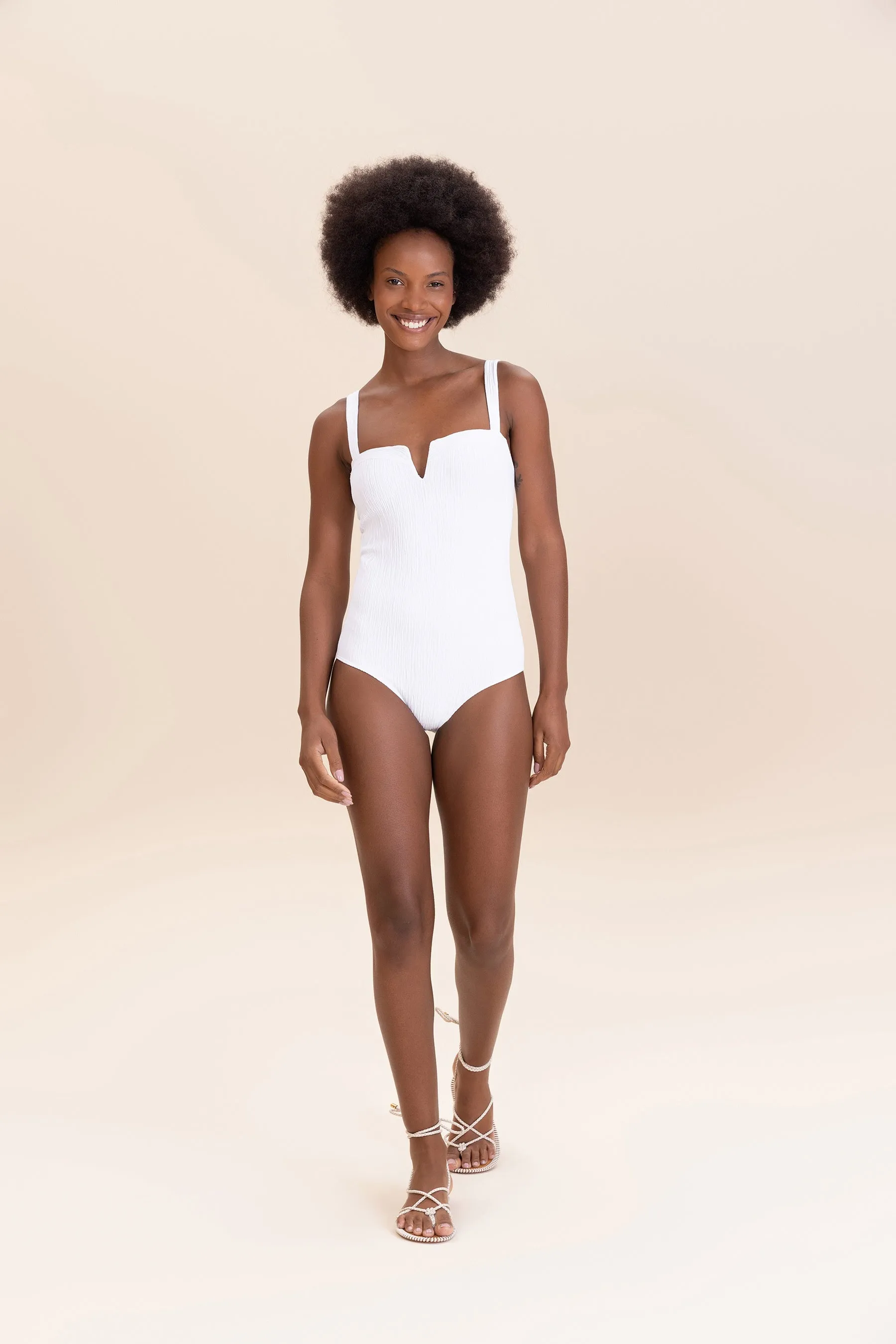 Curl V-Neck One-Piece Swimsuit