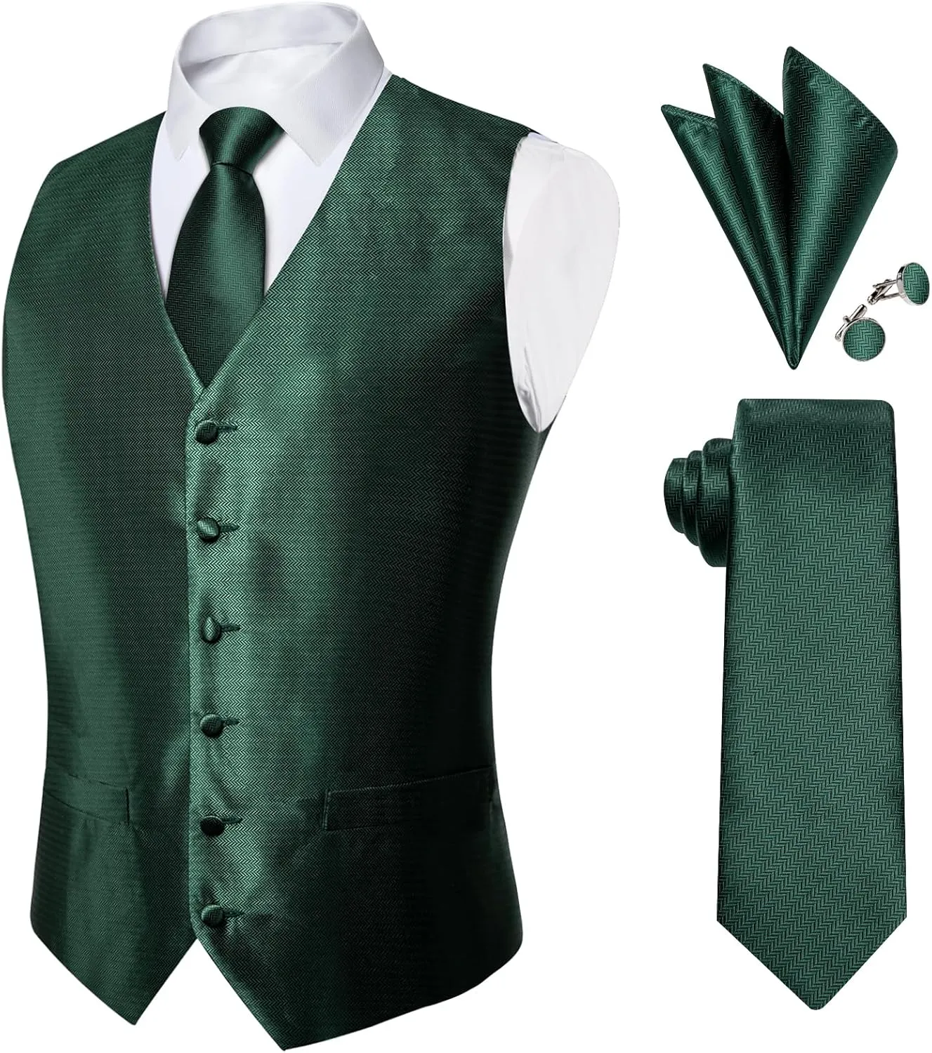 DiBanGu Mens Paisley Suit Waistcoat Silk Dress Vest and Necktie Pocket Square Cufflinks for Wedding Party
