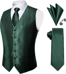 DiBanGu Mens Paisley Suit Waistcoat Silk Dress Vest and Necktie Pocket Square Cufflinks for Wedding Party