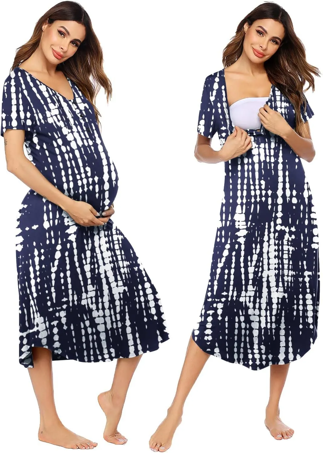 Ekouaer Womens Maternity Nightgown for Hospital Pregnancy Long Nightgowns Nursing Night Gown for Breastfeeding