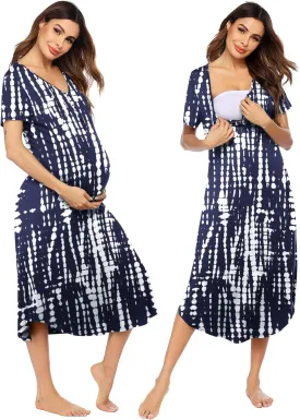 Ekouaer Womens Maternity Nightgown for Hospital Pregnancy Long Nightgowns Nursing Night Gown for Breastfeeding
