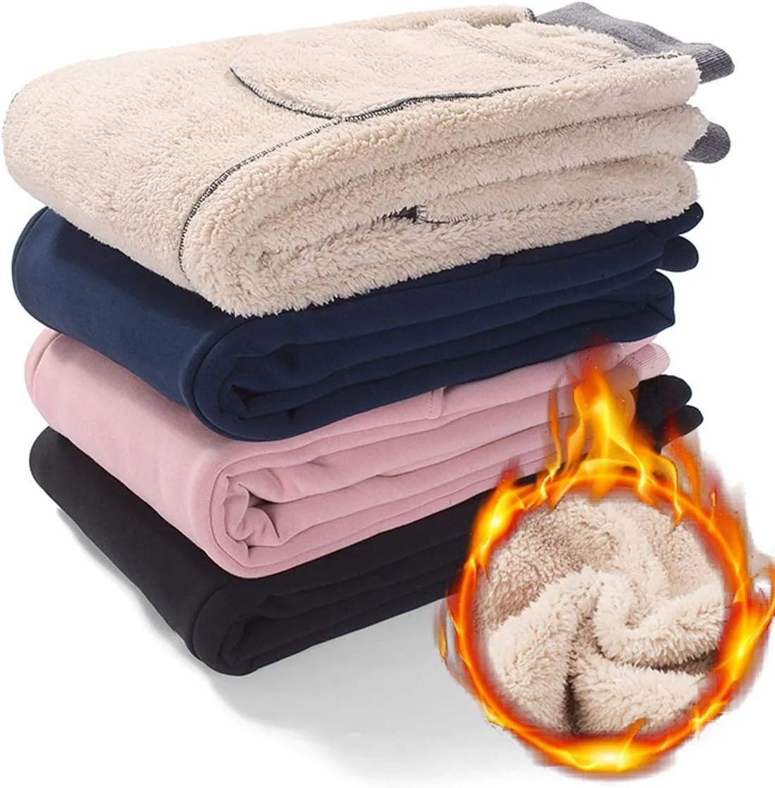 Flygo Womens Warm Fleece Pants Sherpa Lined Sweatpants Active Running Joggers Pants