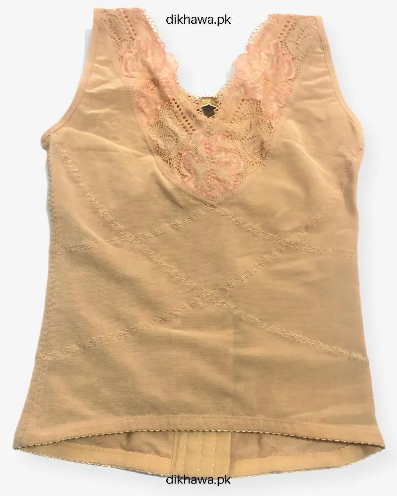 Front Open Upper Half Body Shaper Skin Body Suit Top Tummy Embroidered For Women
