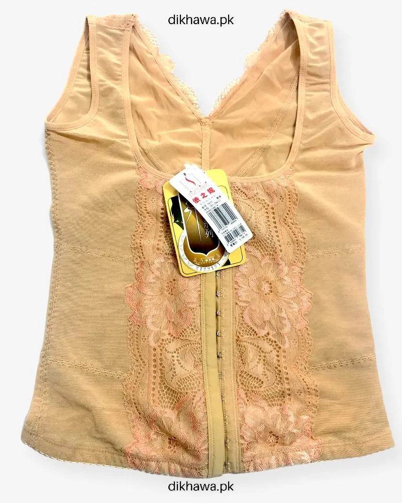 Front Open Upper Half Body Shaper Skin Body Suit Top Tummy Embroidered For Women