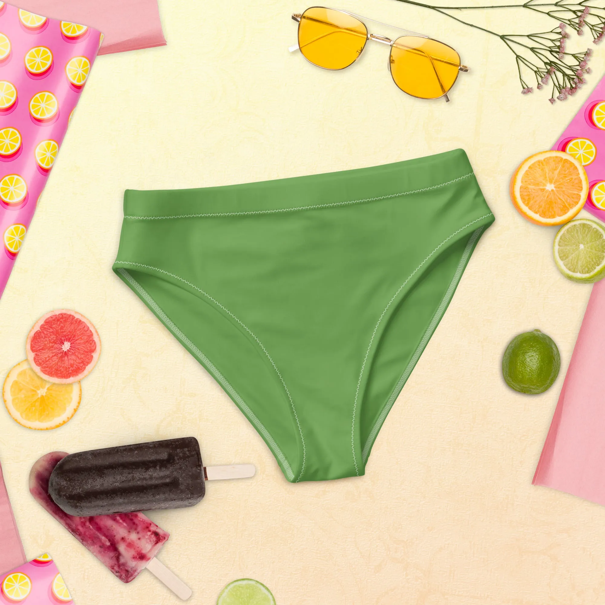 Green High Waisted Bikini Bottom (Glamourange Cheeky High Waisted Bikini Bottom With Colours)