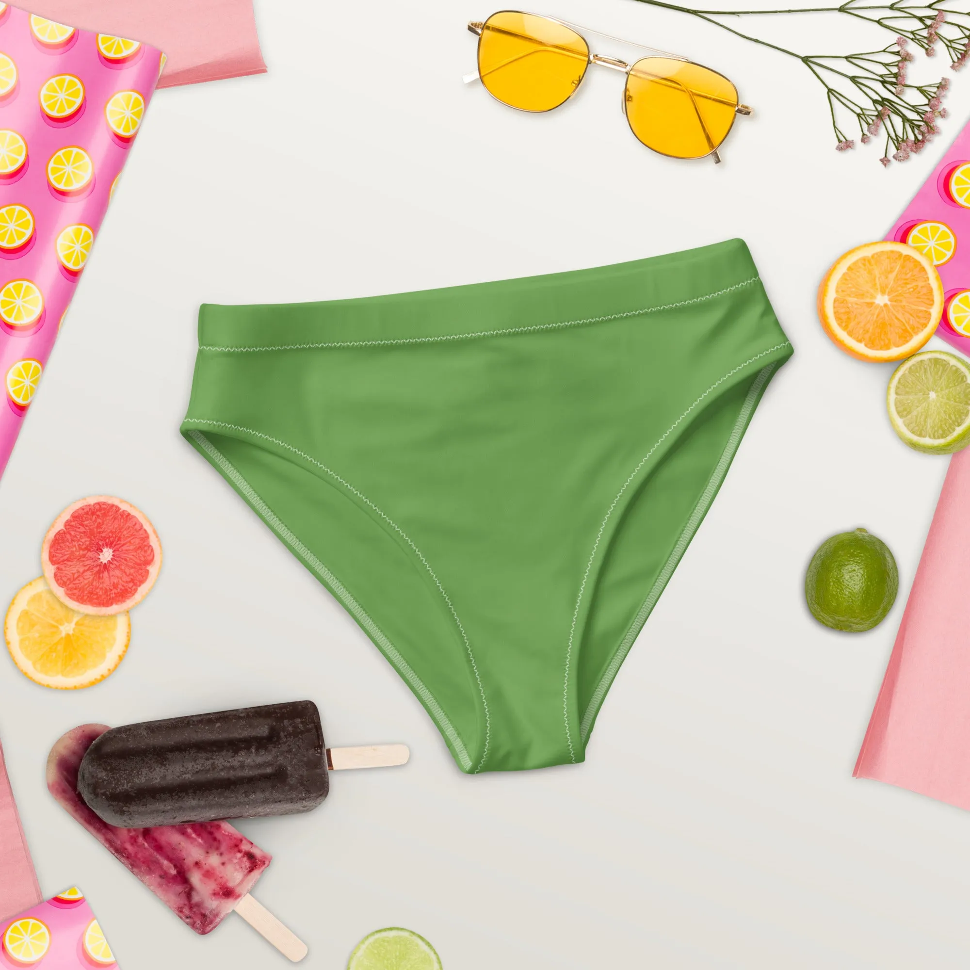 Green High Waisted Bikini Bottom (Glamourange Cheeky High Waisted Bikini Bottom With Colours)