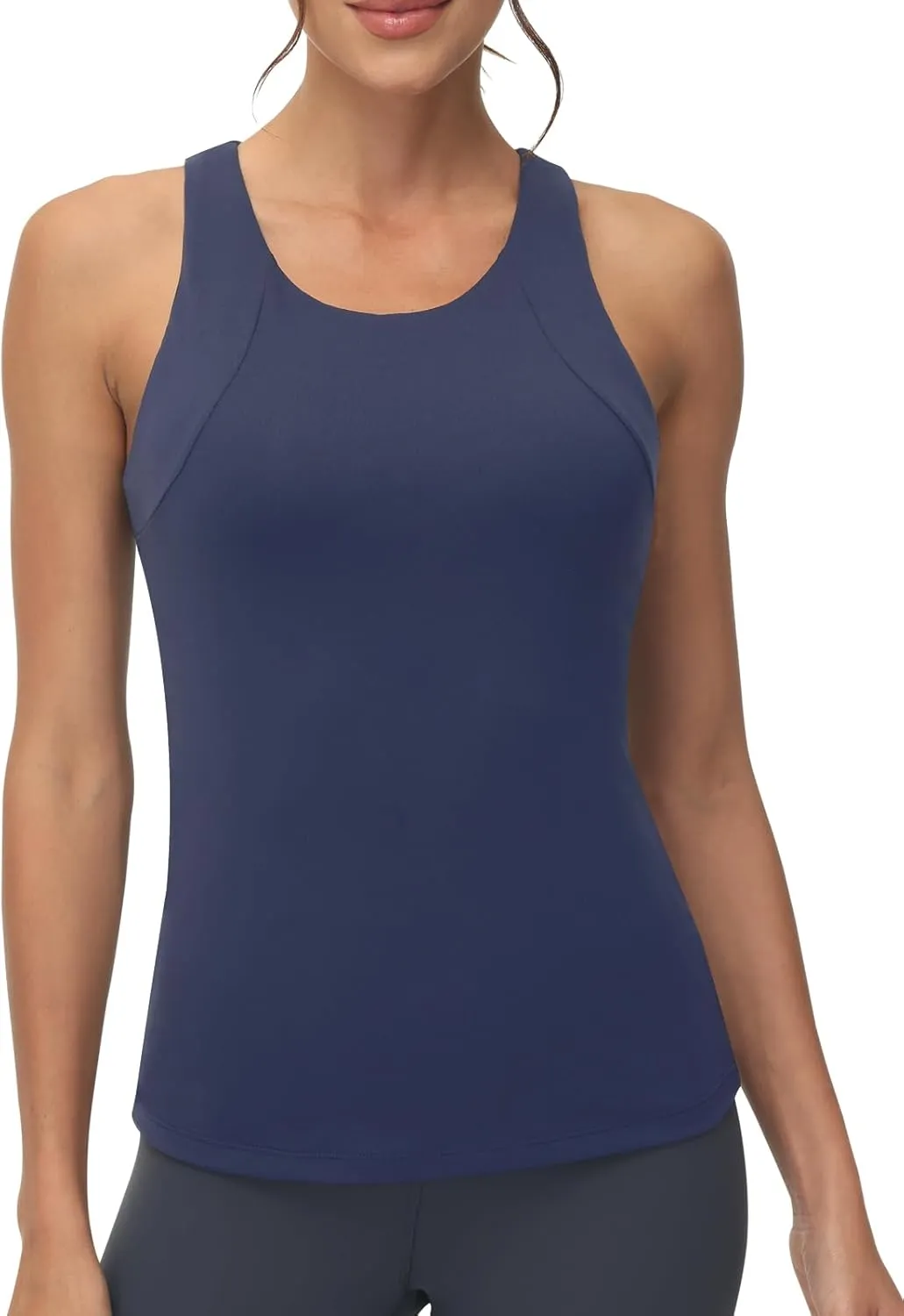 High Neck Workout Tank Tops Sports Bras for Women Full Coverage Tank with Built-in Shelf Bras Racerback Yoga Gym Shirt