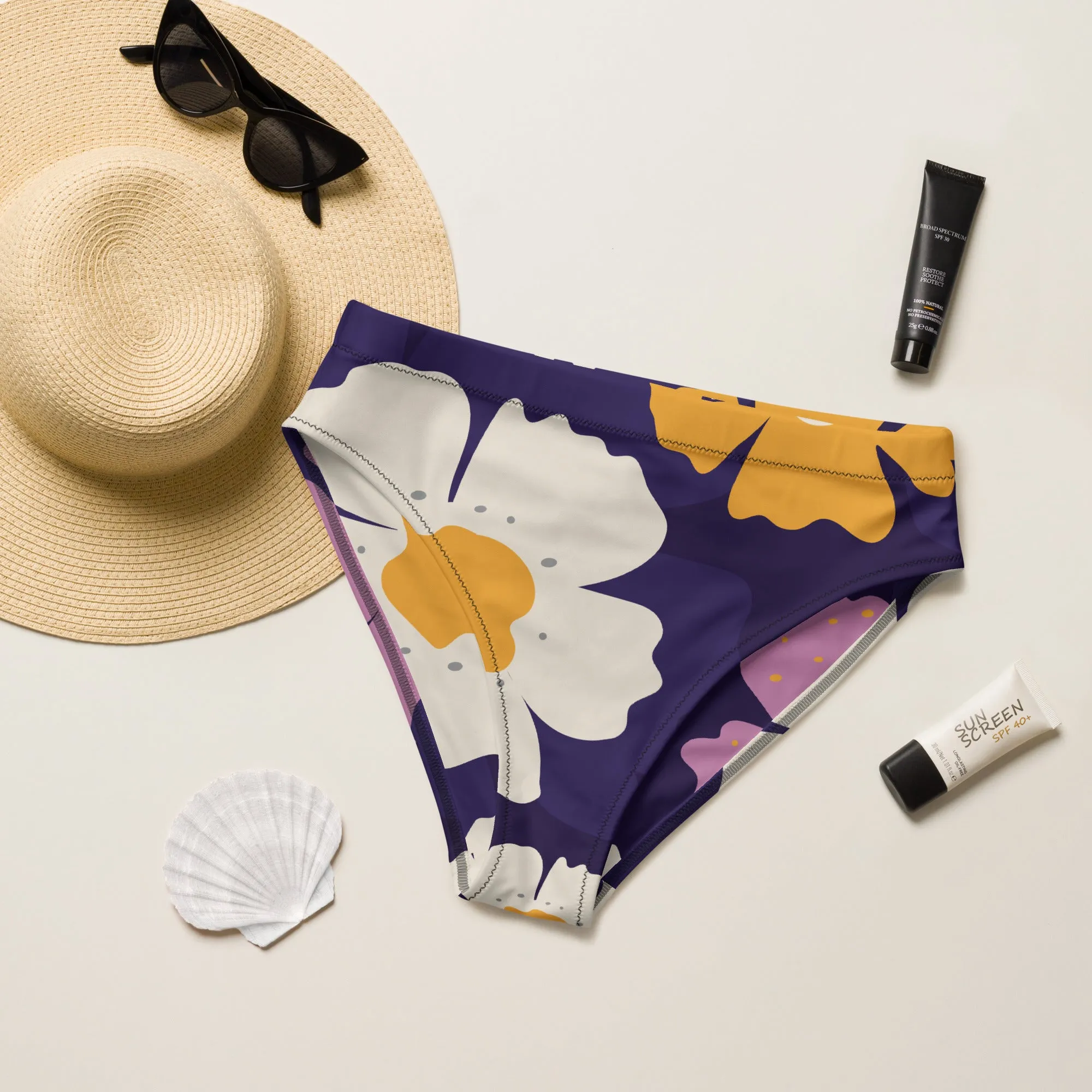 High Waisted Bikini Bottom - Floral 1 (Glamourange Cheeky High Waisted Bikini Bottom With Graphics)