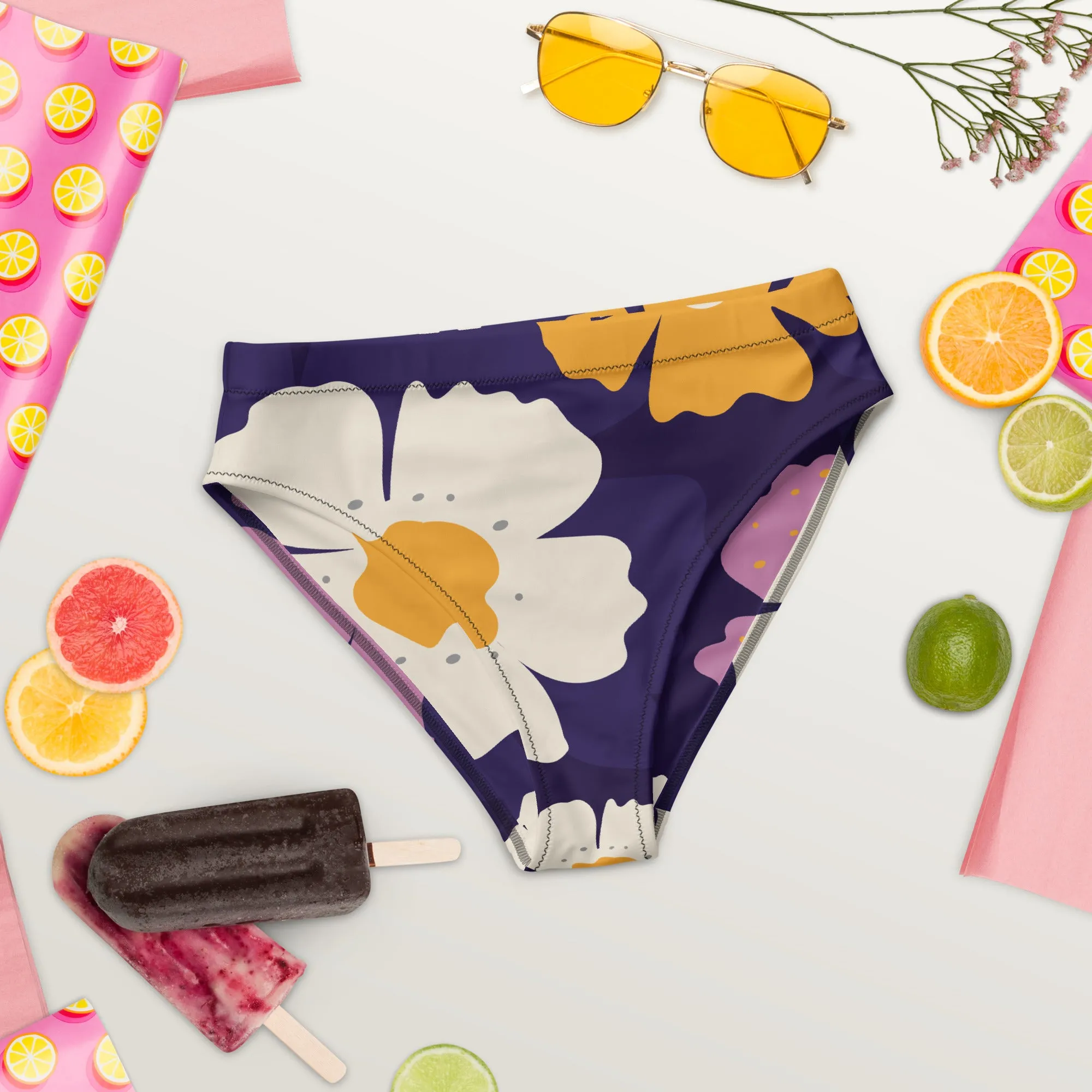 High Waisted Bikini Bottom - Floral 1 (Glamourange Cheeky High Waisted Bikini Bottom With Graphics)