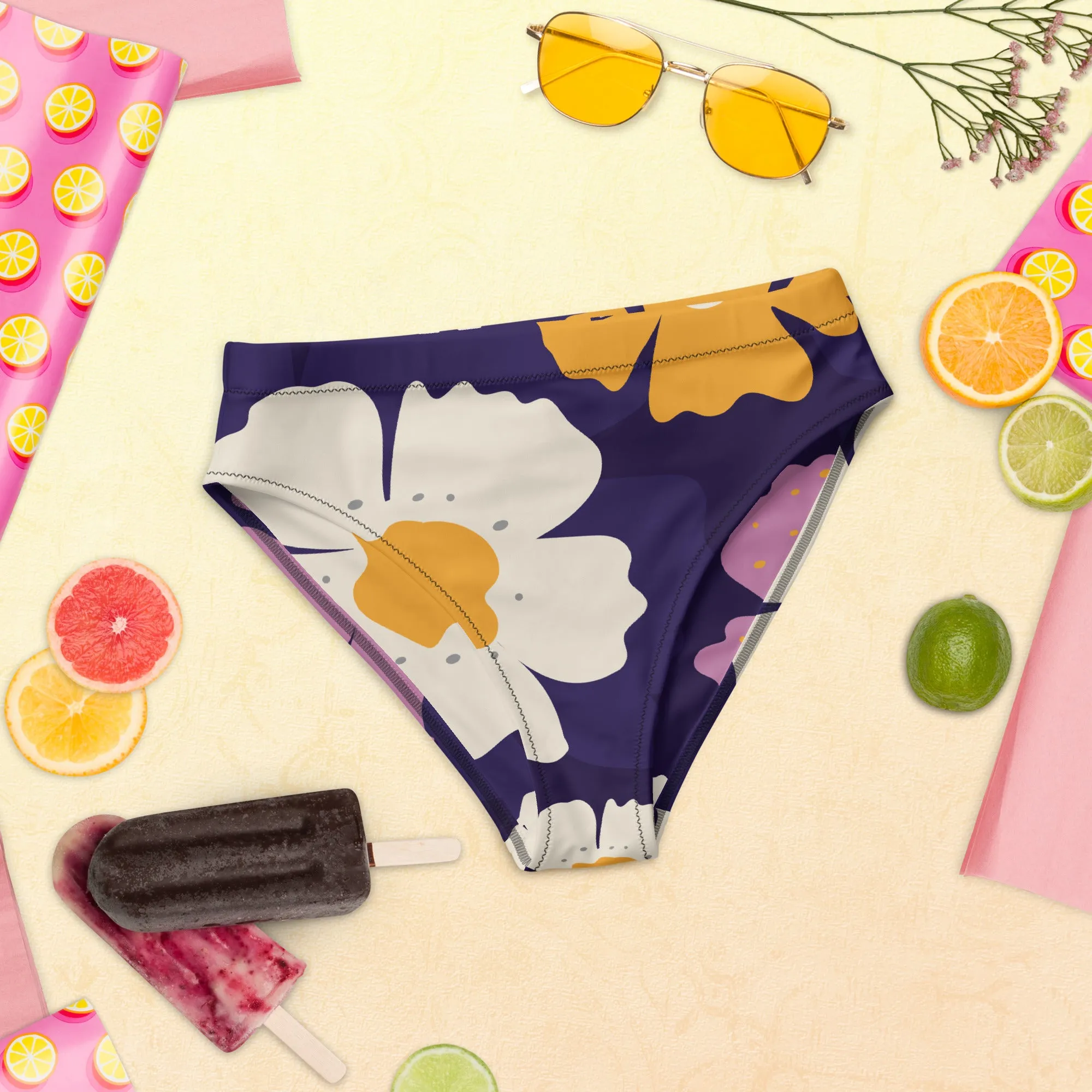 High Waisted Bikini Bottom - Floral 1 (Glamourange Cheeky High Waisted Bikini Bottom With Graphics)