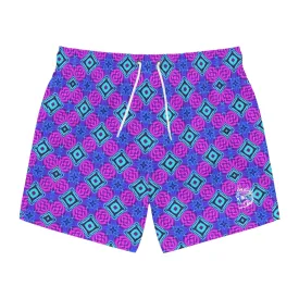 Hot Pink & Vibrant Blue Geometric Pattern Swim Trunks