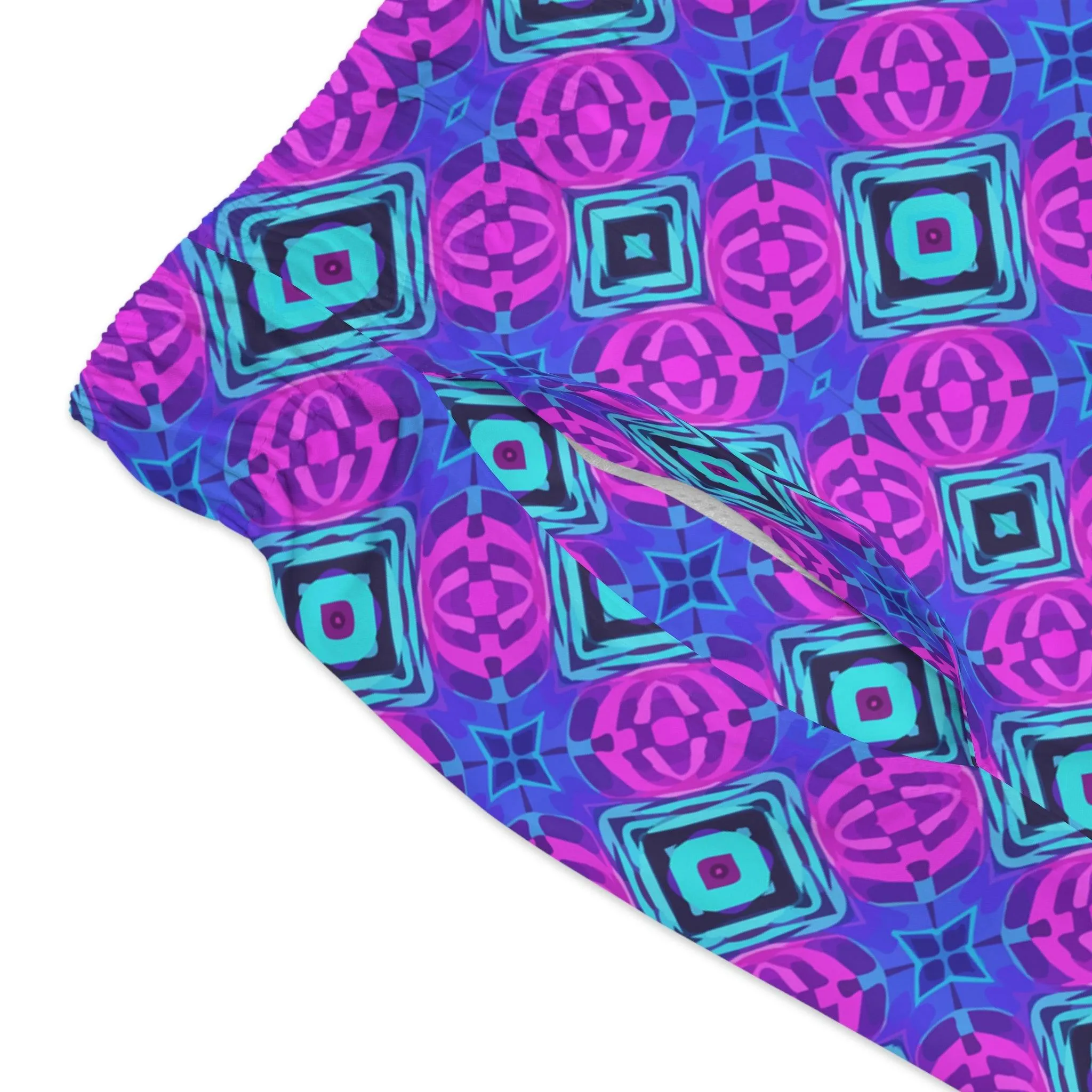 Hot Pink & Vibrant Blue Geometric Pattern Swim Trunks