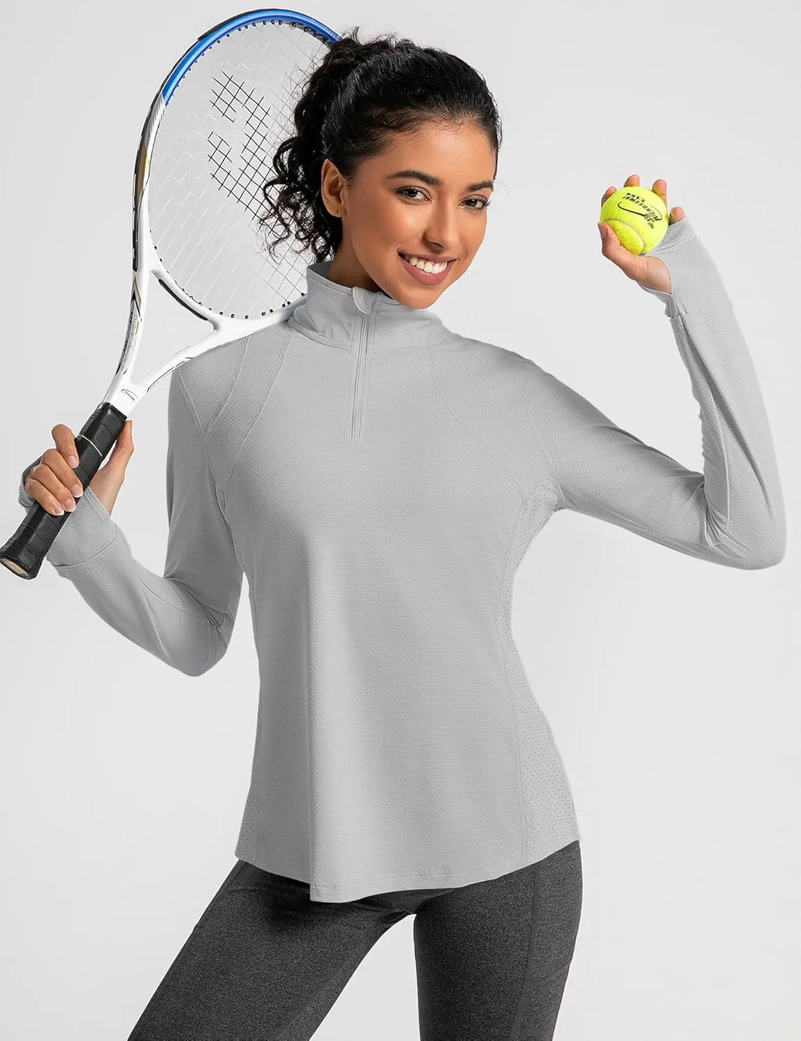 IECCP Womens Long Sleeve Shirts Sun Protection Quarter Zip Pullover Summer Quick Dry Athletic Hiking Running Workout Tops