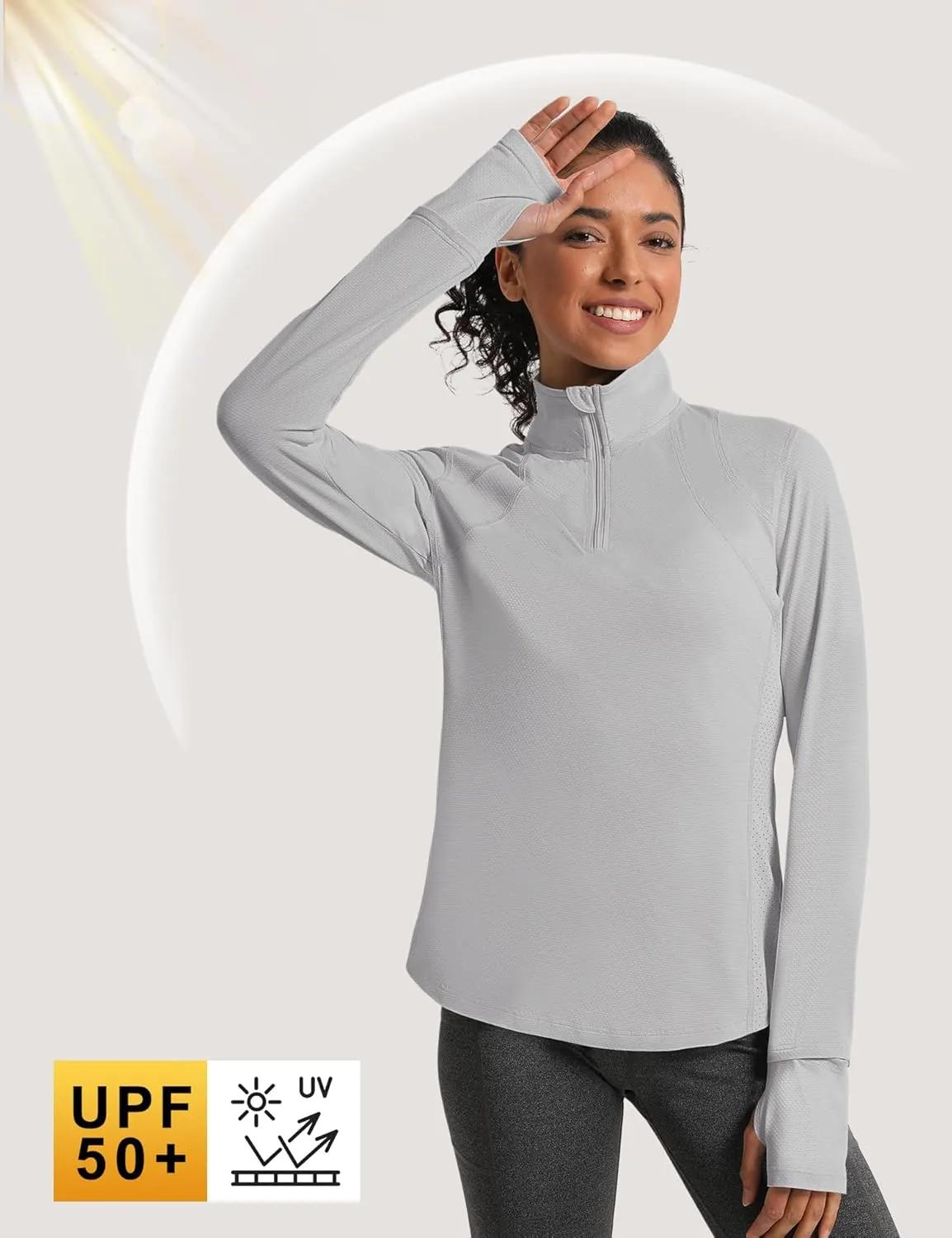 IECCP Womens Long Sleeve Shirts Sun Protection Quarter Zip Pullover Summer Quick Dry Athletic Hiking Running Workout Tops