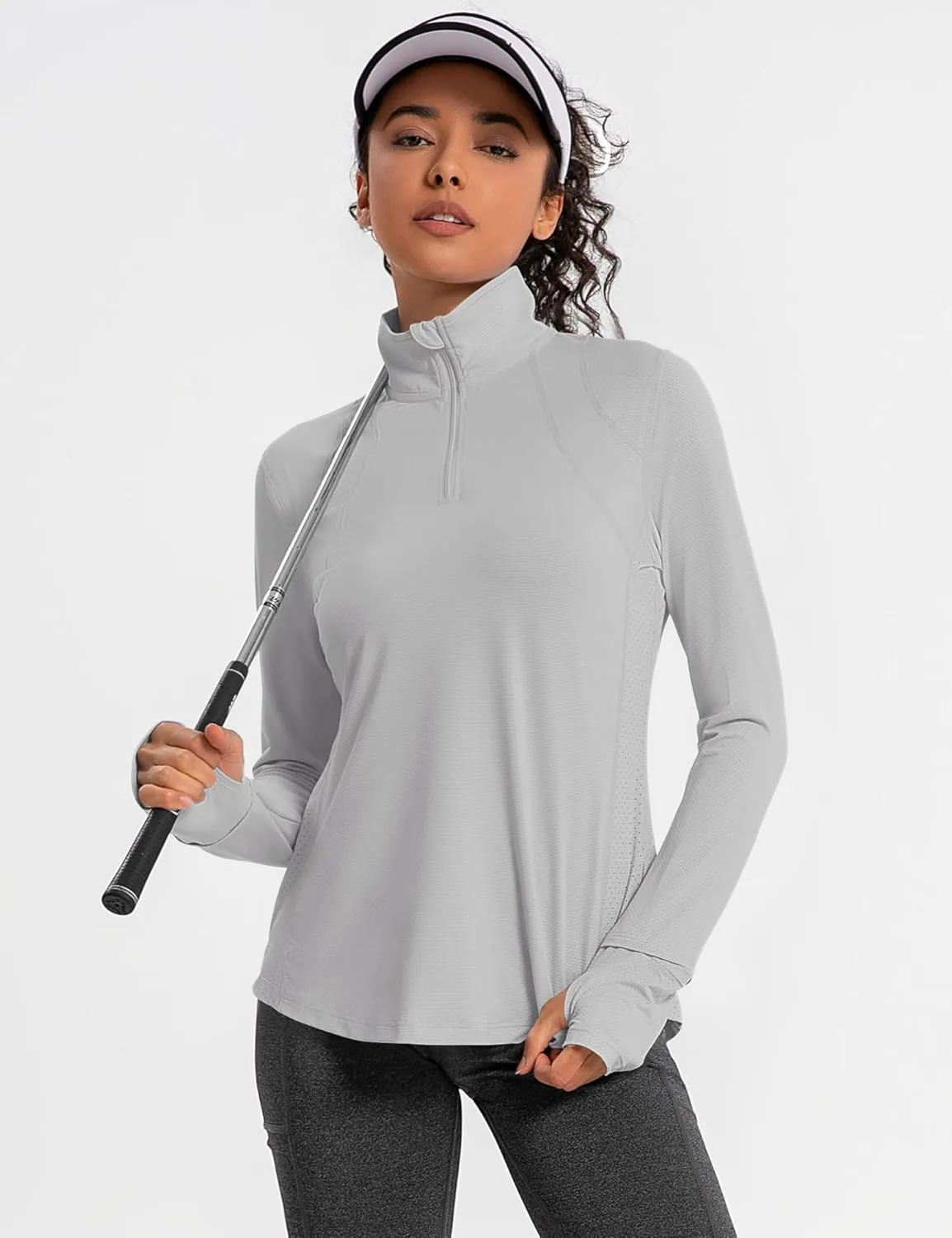 IECCP Womens Long Sleeve Shirts Sun Protection Quarter Zip Pullover Summer Quick Dry Athletic Hiking Running Workout Tops