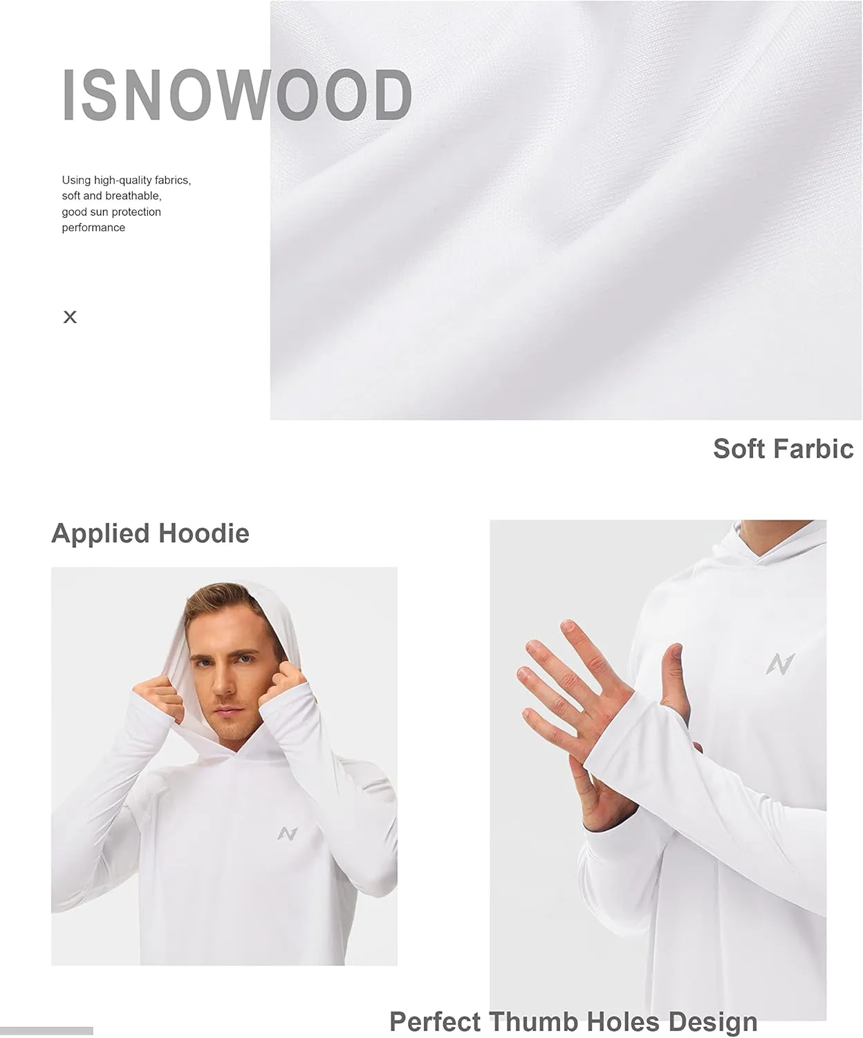 isnowood Sun Shirt UPF 50  Men's Fishing Long Sleeve UV Protection Hoodie Hiking Rash Guard Swimming Running