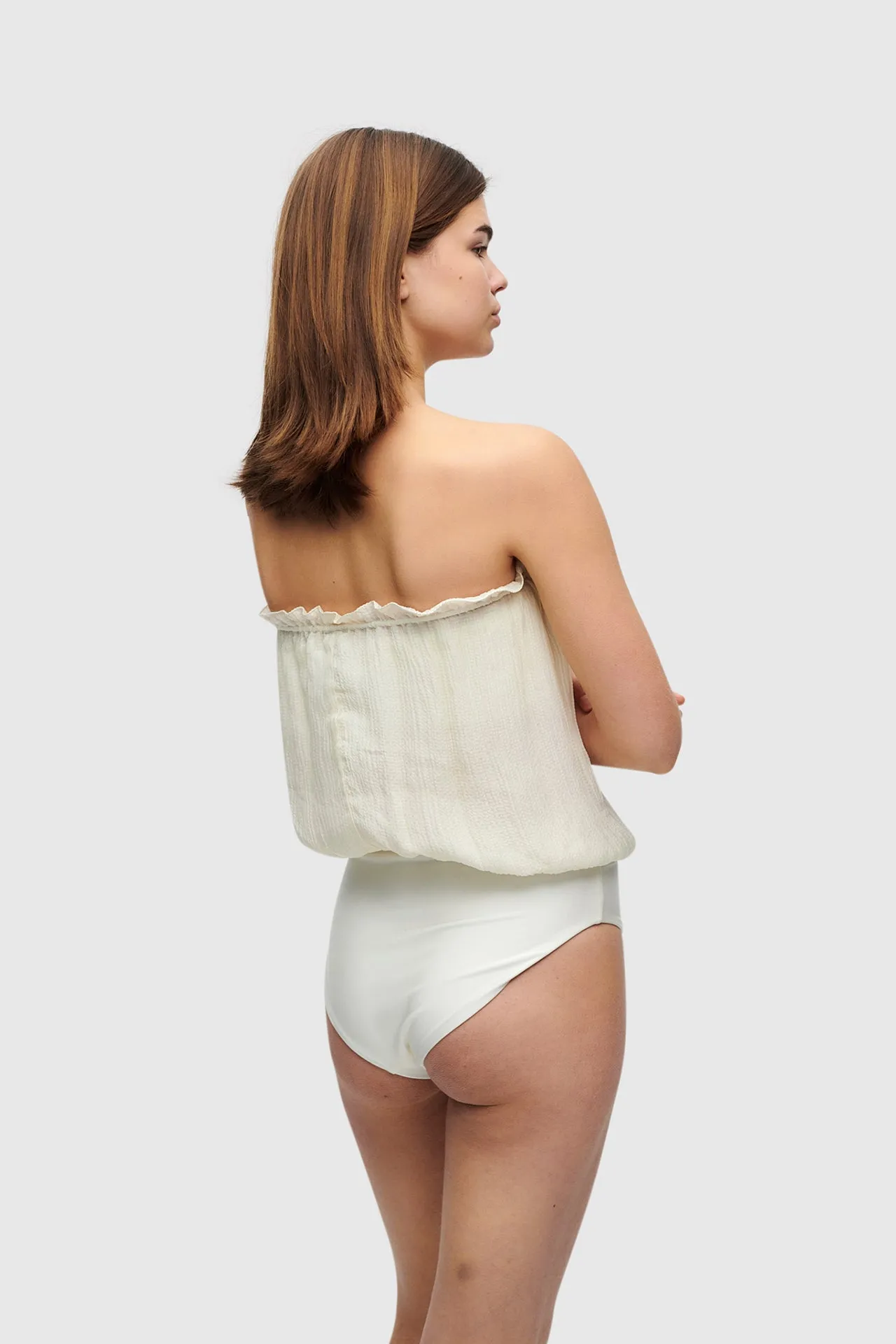 Ivory Bandeau Silk Swimsuit