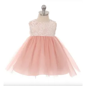 Kid's Dream Lace Illusion Baby Dress - Dusty Rose
