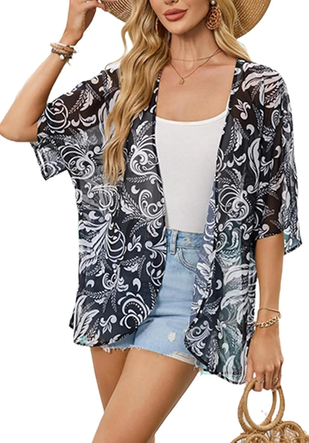 Kimonos for Women Summer Top Beach Cover up Lightweight Cardigan Floral Bathing Swimsuit Casual Tops Loose Fit