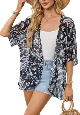 Kimonos for Women Summer Top Beach Cover up Lightweight Cardigan Floral Bathing Swimsuit Casual Tops Loose Fit