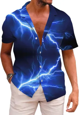 KYKU Men's Casual Button-Down Shirts Hawaiian Shirt Short Sleeve Beach Clothes with Pockets