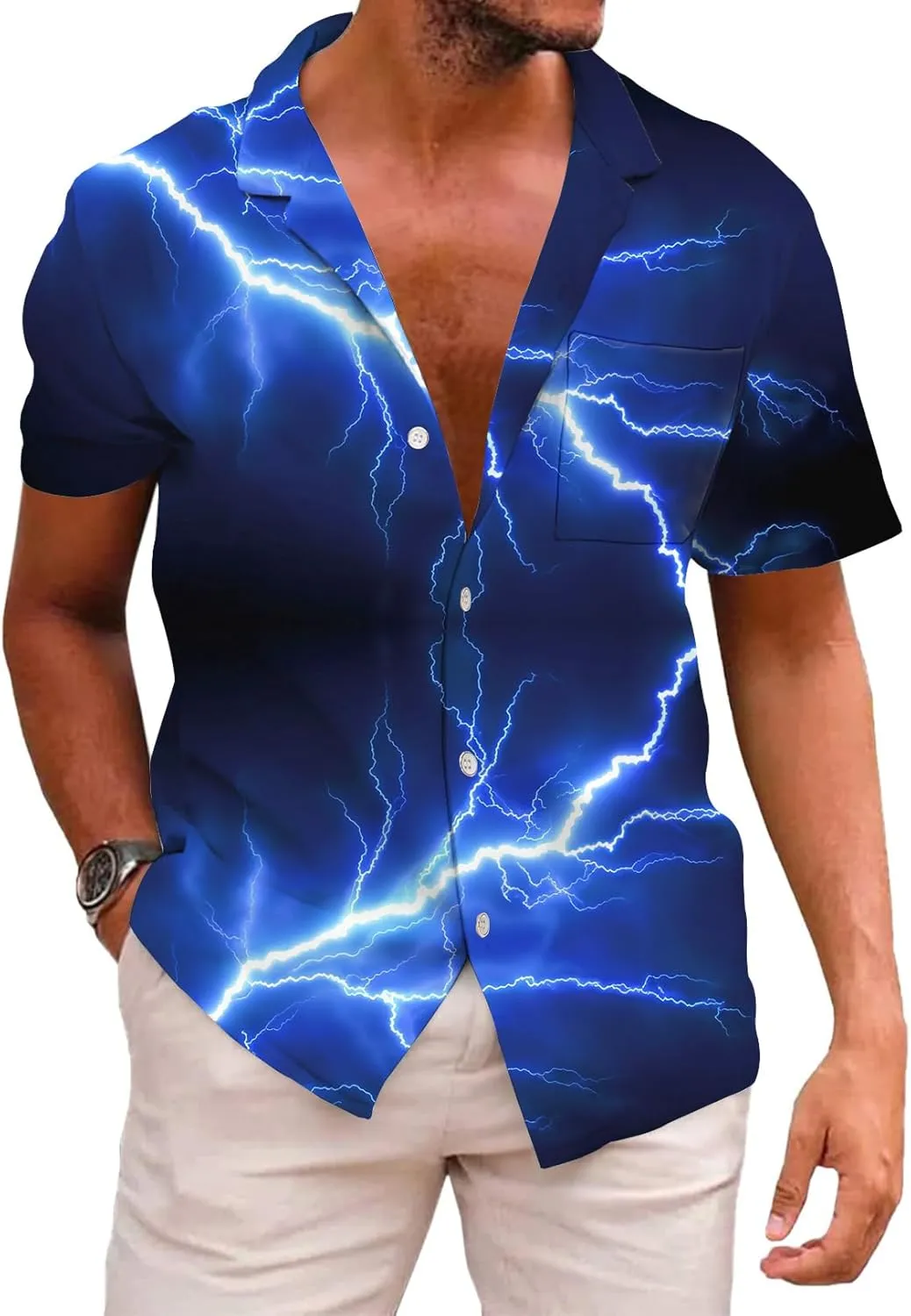 KYKU Men's Casual Button-Down Shirts Hawaiian Shirt Short Sleeve Beach Clothes with Pockets
