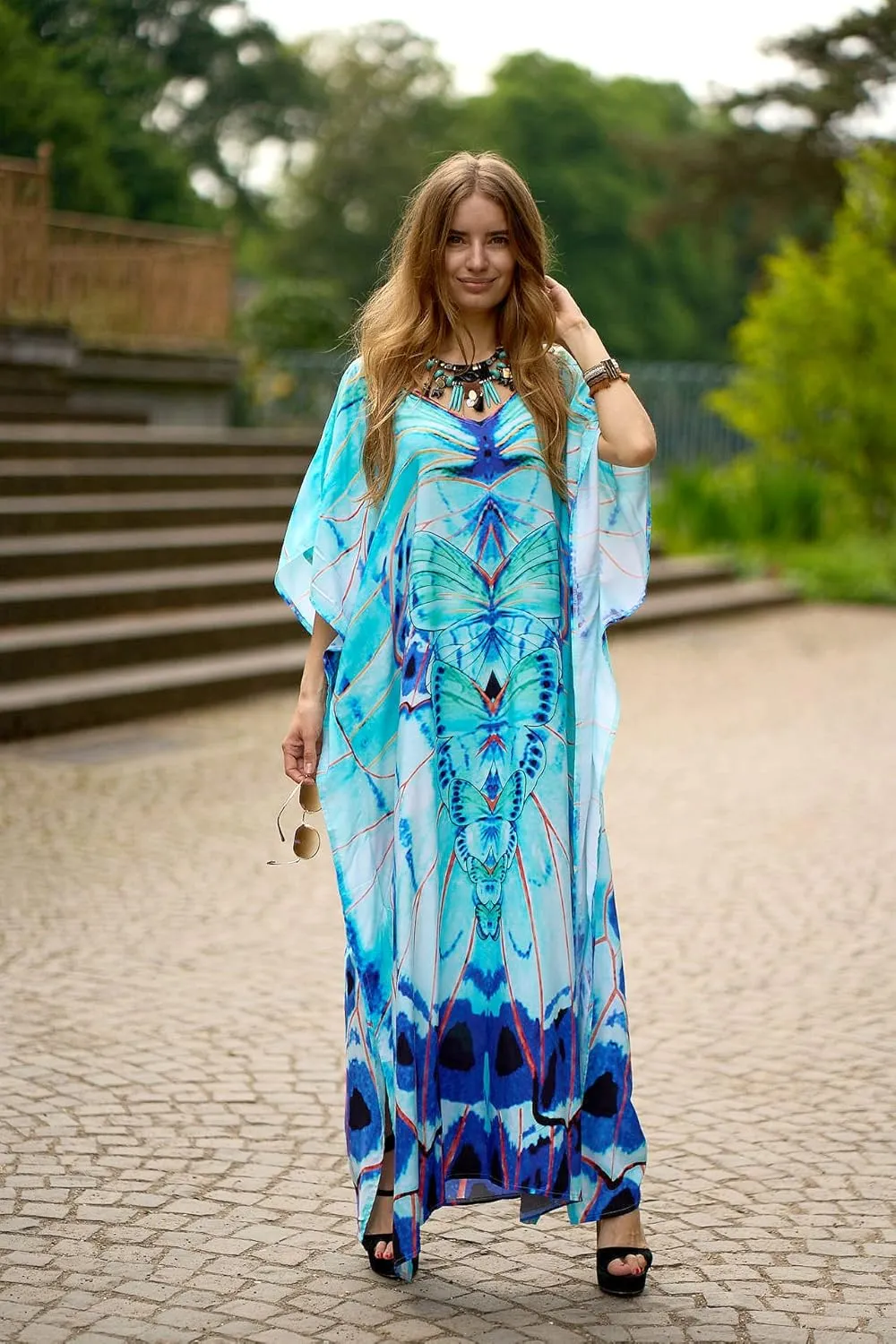 LOUSEA Caftans for Women Plus Size Swim Cover up Vneck Batwing Dress Loose fit Moroccan Caftan mumu Dresses for Women