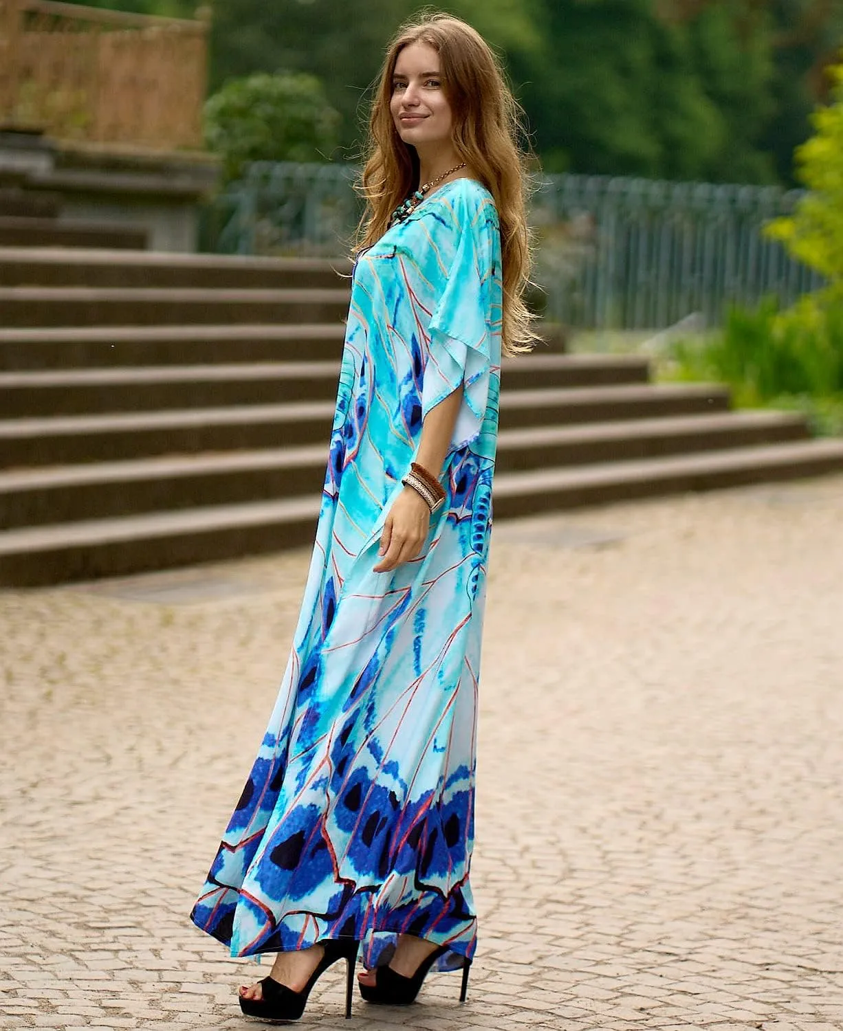 LOUSEA Caftans for Women Plus Size Swim Cover up Vneck Batwing Dress Loose fit Moroccan Caftan mumu Dresses for Women