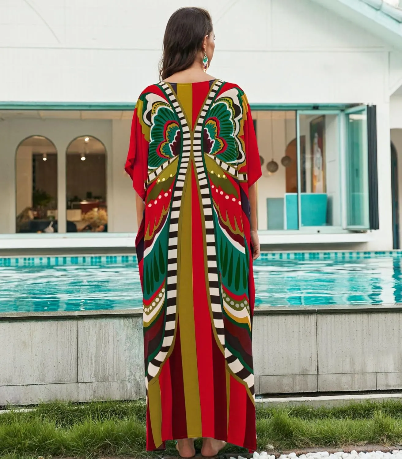 LOUSEA Caftans for Women Plus Size Swim Cover up Vneck Batwing Dress Loose fit Moroccan Caftan mumu Dresses for Women